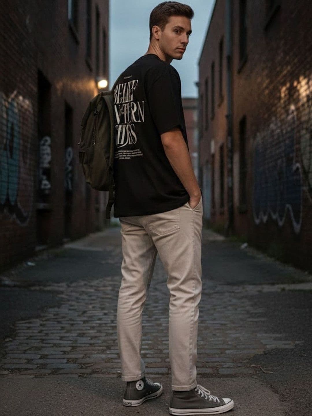 The Roadster Lifestyle Co Printed Pure Cotton Round Neck Oversized Tshirt thumbnail 2