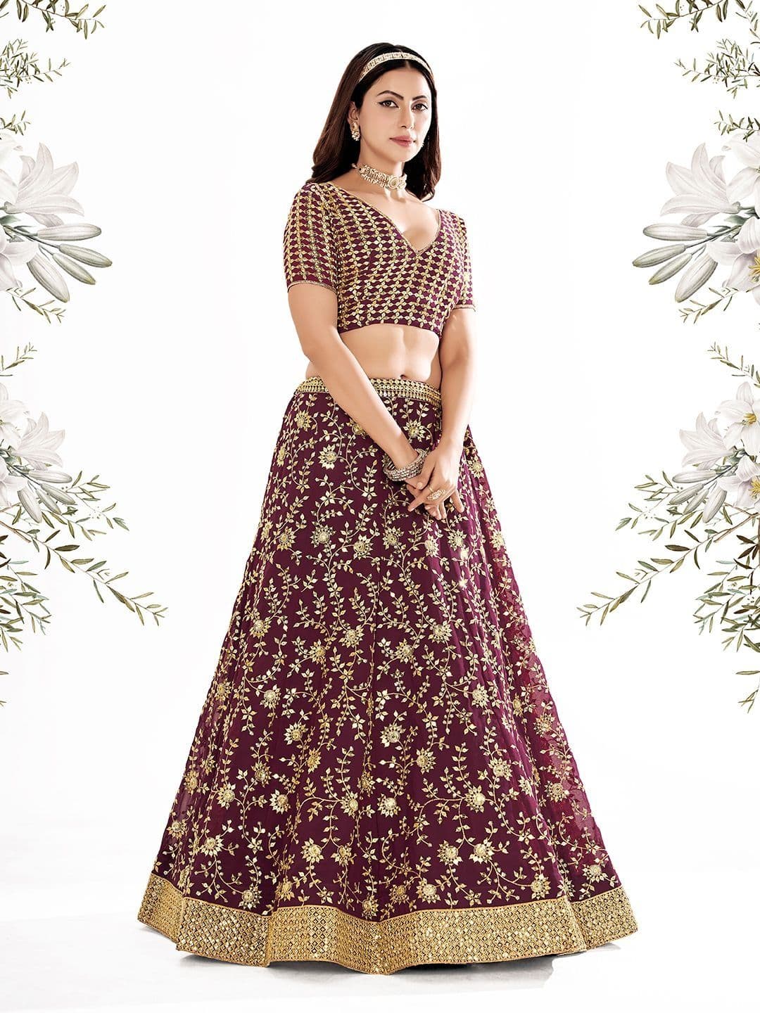 House of Pataudi Embroidered Flared Lehenga Choli  With Dupatta thumbnail 3