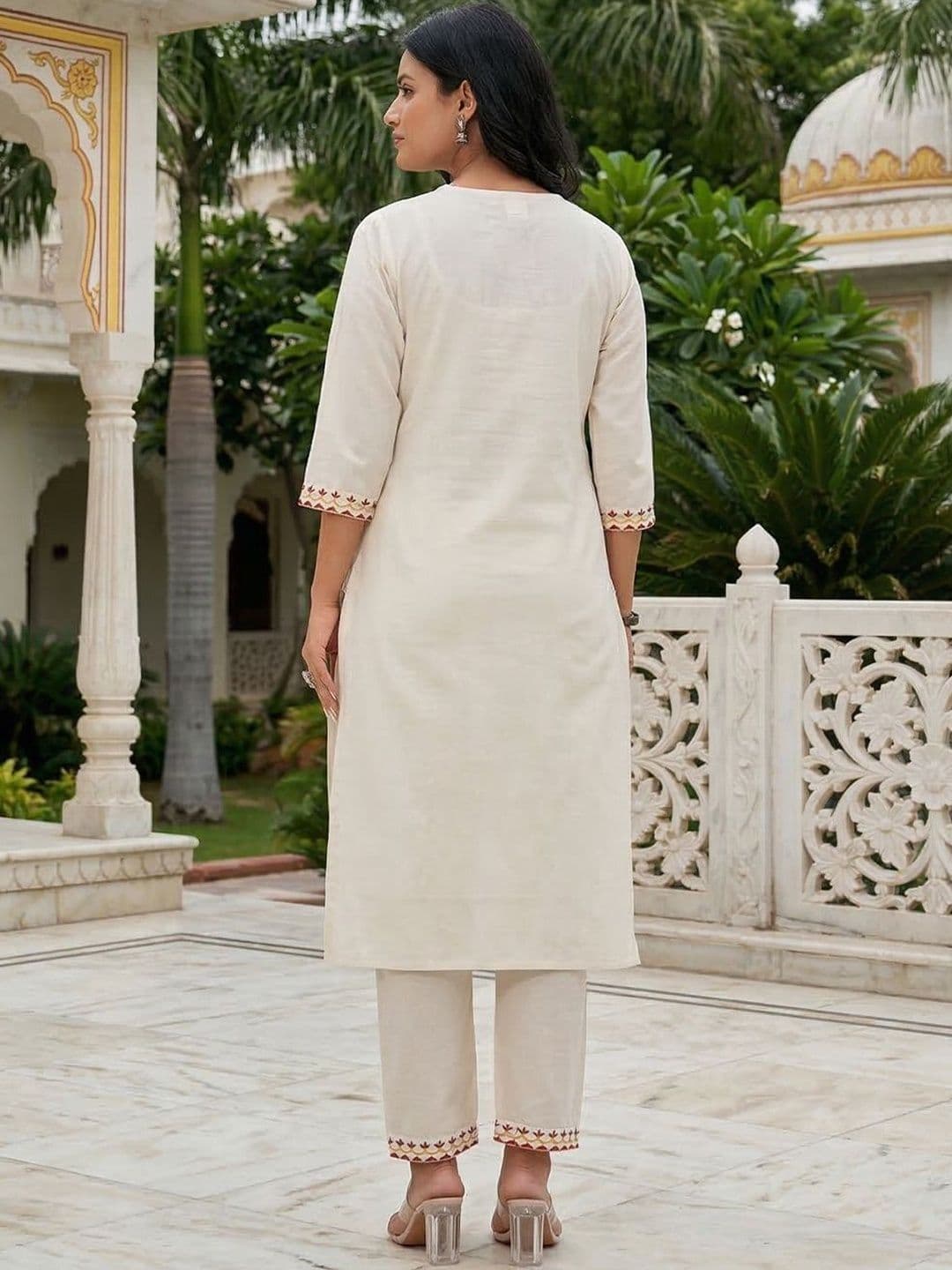Sangria Embroidered Pure Cotton V-Neck Kurta & Trousers With Dupatta thumbnail 3