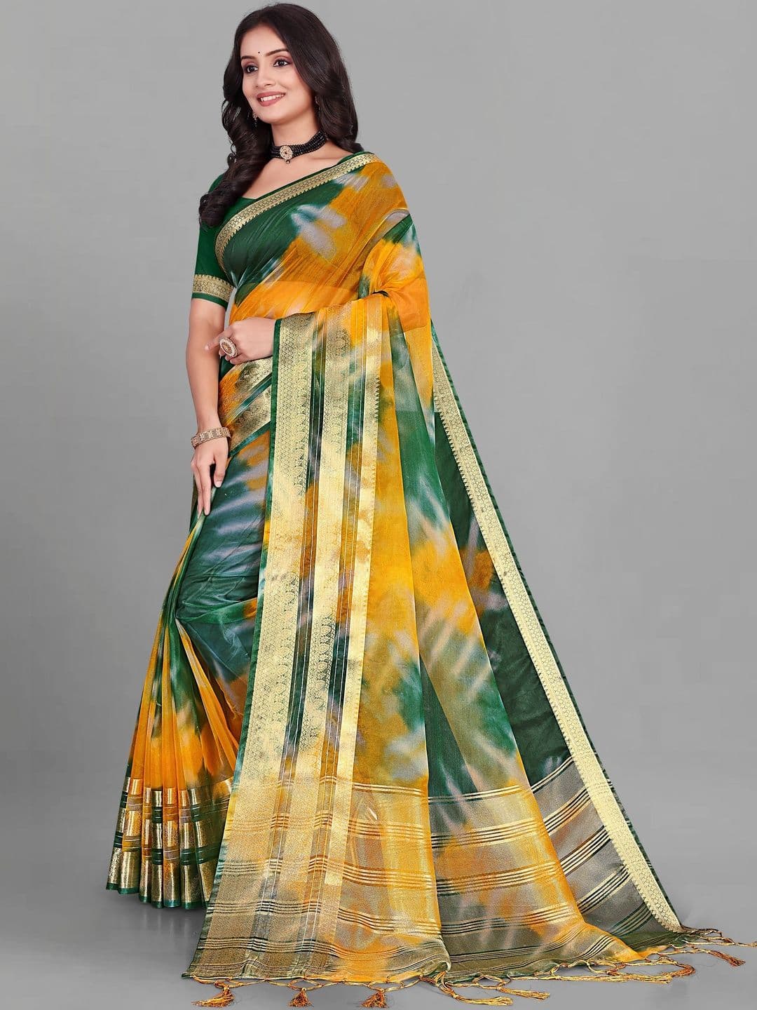 KOTHARI SBT Tie and Dye Organza Handloom Bandhani Saree thumbnail 5
