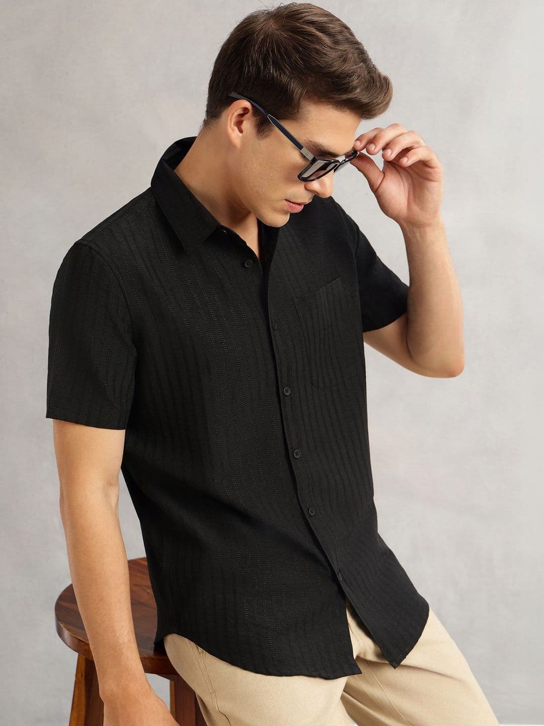 Thomas Scott Men Regular Fit Short Sleeves Spread Collar Polyester Casual Shirt thumbnail 7