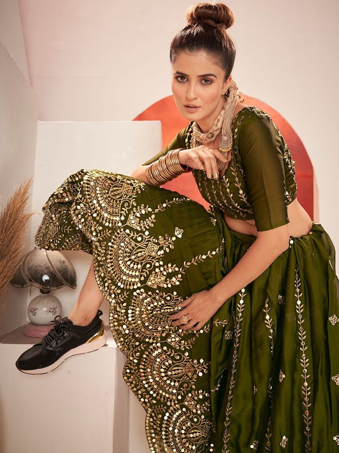 House of Pataudi Embroidered Flared Lehenga Choli  With Dupatta thumbnail 3