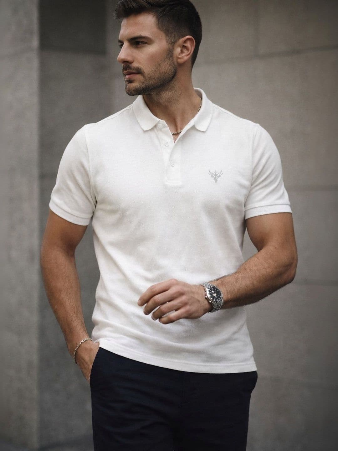 Utopium Men Brand Logo Polo Collar T-shirt thumbnail 3