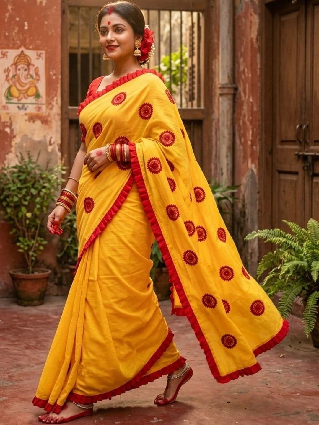 Monamaar Ethnic Motifs Embroidered Silk Cotton Saree thumbnail 3