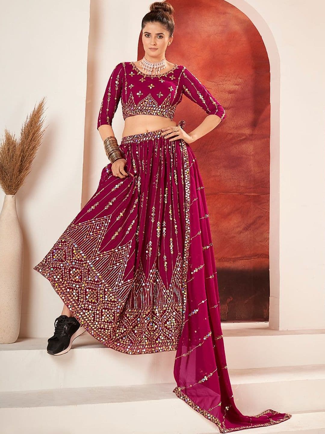 House of Pataudi Embroidered Flared Lehenga Choli  With Dupatta - view 1