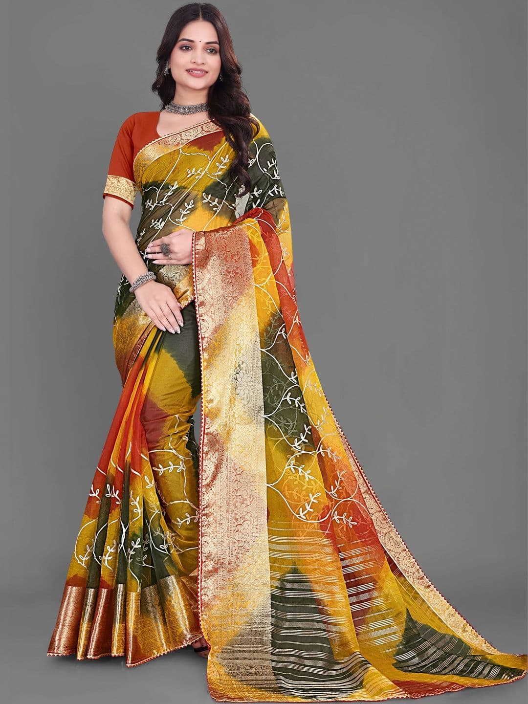 KOTHARI SBT Embellished Embroidered Organza Heavy Work Patola Saree thumbnail 5