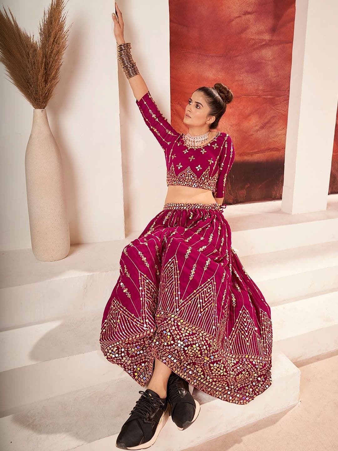 House of Pataudi Embroidered Flared Lehenga Choli  With Dupatta thumbnail 4