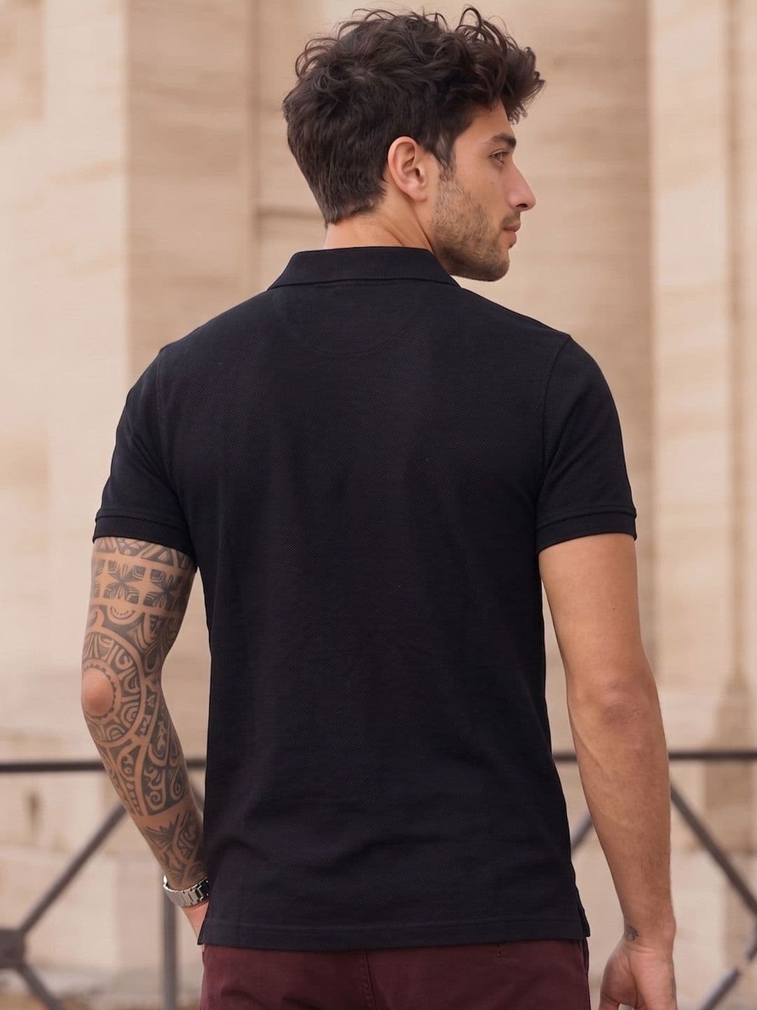 Utopium Men Brand Logo Polo Collar T-shirt thumbnail 3