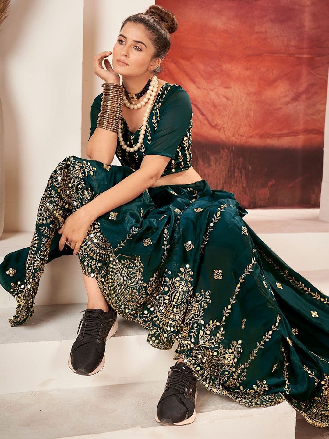 House of Pataudi Embroidered Flared Lehenga Choli  With Dupatta thumbnail 2