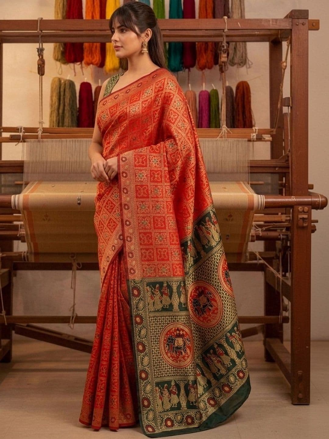 SZN Ethnic Motifs Zari Silk Blend Handloom Banarasi Saree thumbnail 4