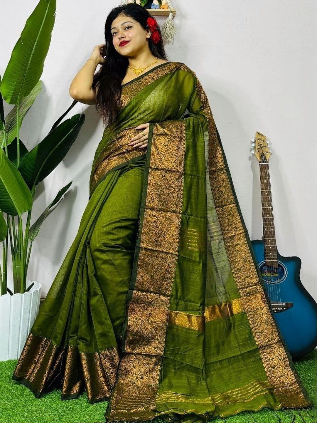 all about you Woven Design Zari Heavy Work Khadi Saree - view 1
