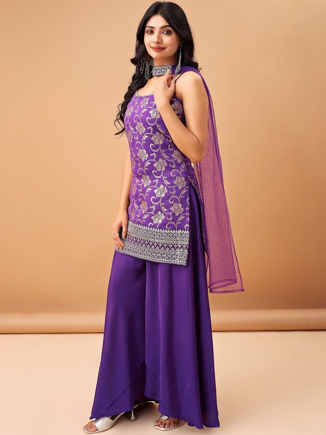 Sashay Boutique Women Art Silk Embroidered Kurta And Sharara Set With Dupatta thumbnail 4