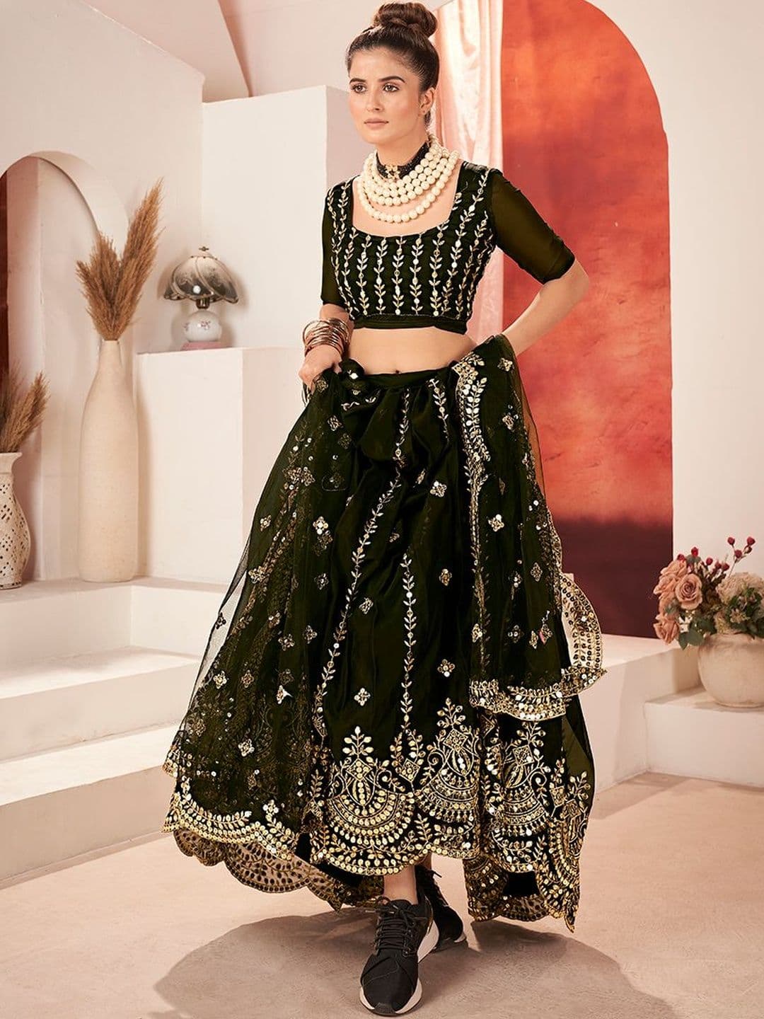 House of Pataudi Embroidered Flared Lehenga Choli With Dupatta thumbnail 4