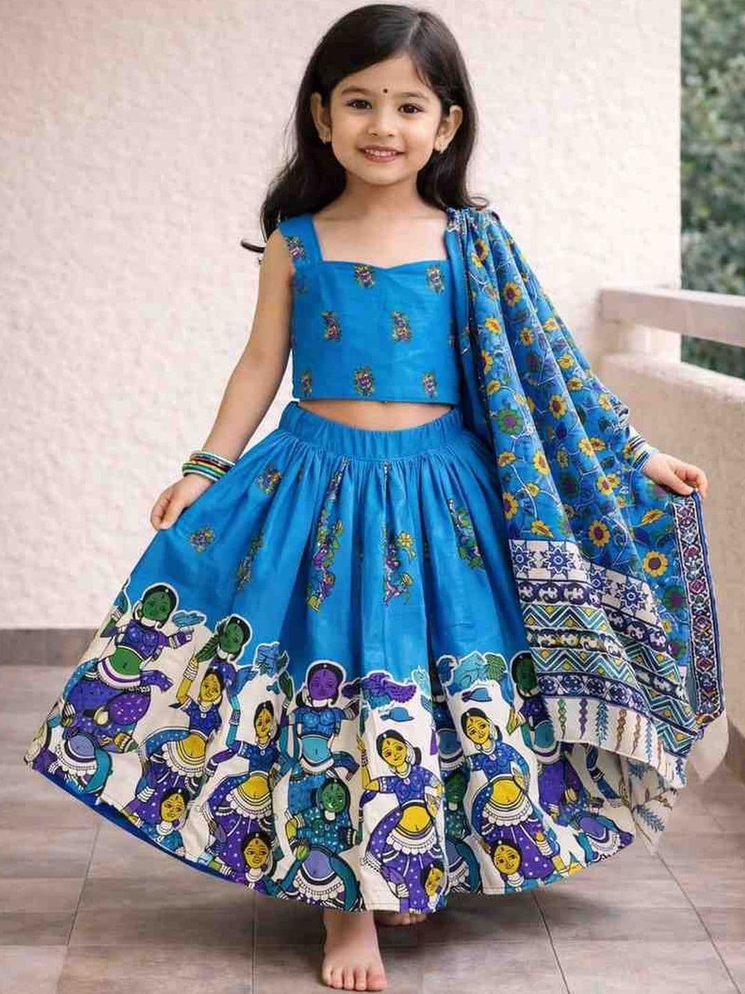 Sangria Girls Printed Square Neck Flared Lehenga Choli - view 1