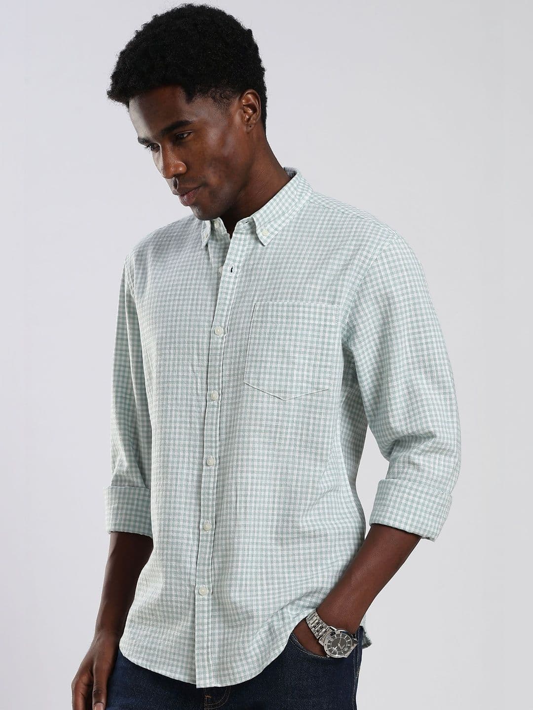 HERE&NOW Men Gingham Checks Checked Casual Shirt thumbnail 5