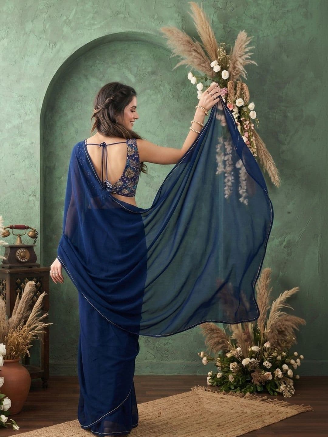 Mitera Embroidered Poly Georgette Designer Saree thumbnail 6