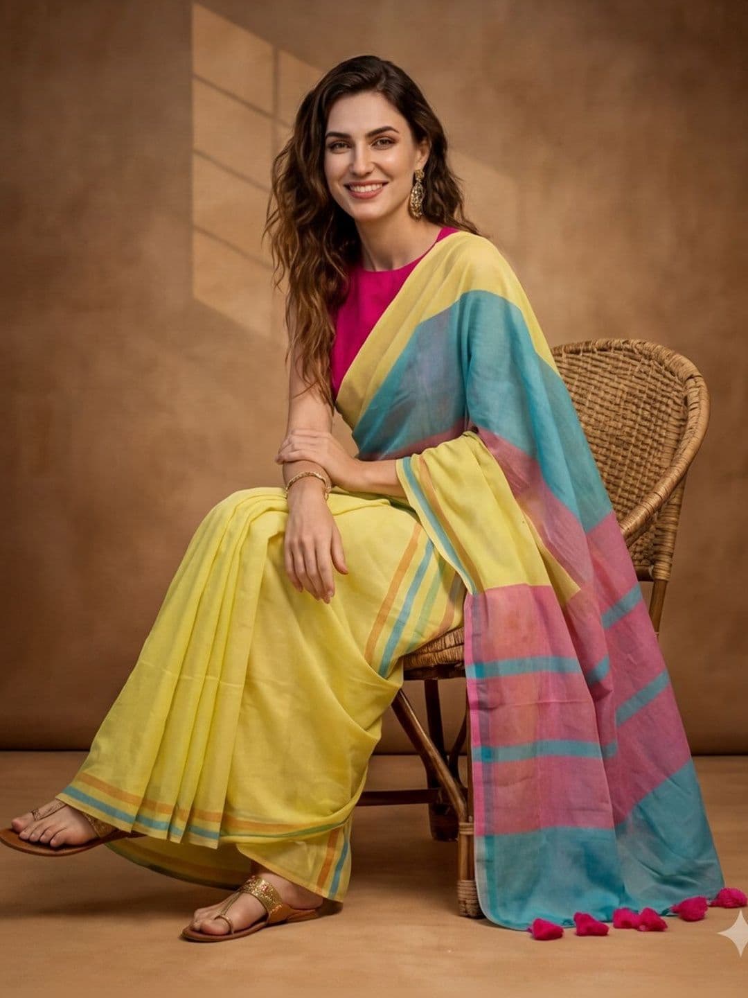 Jaipur Kurti Striped Pure Linen Handloom Saree - view 1