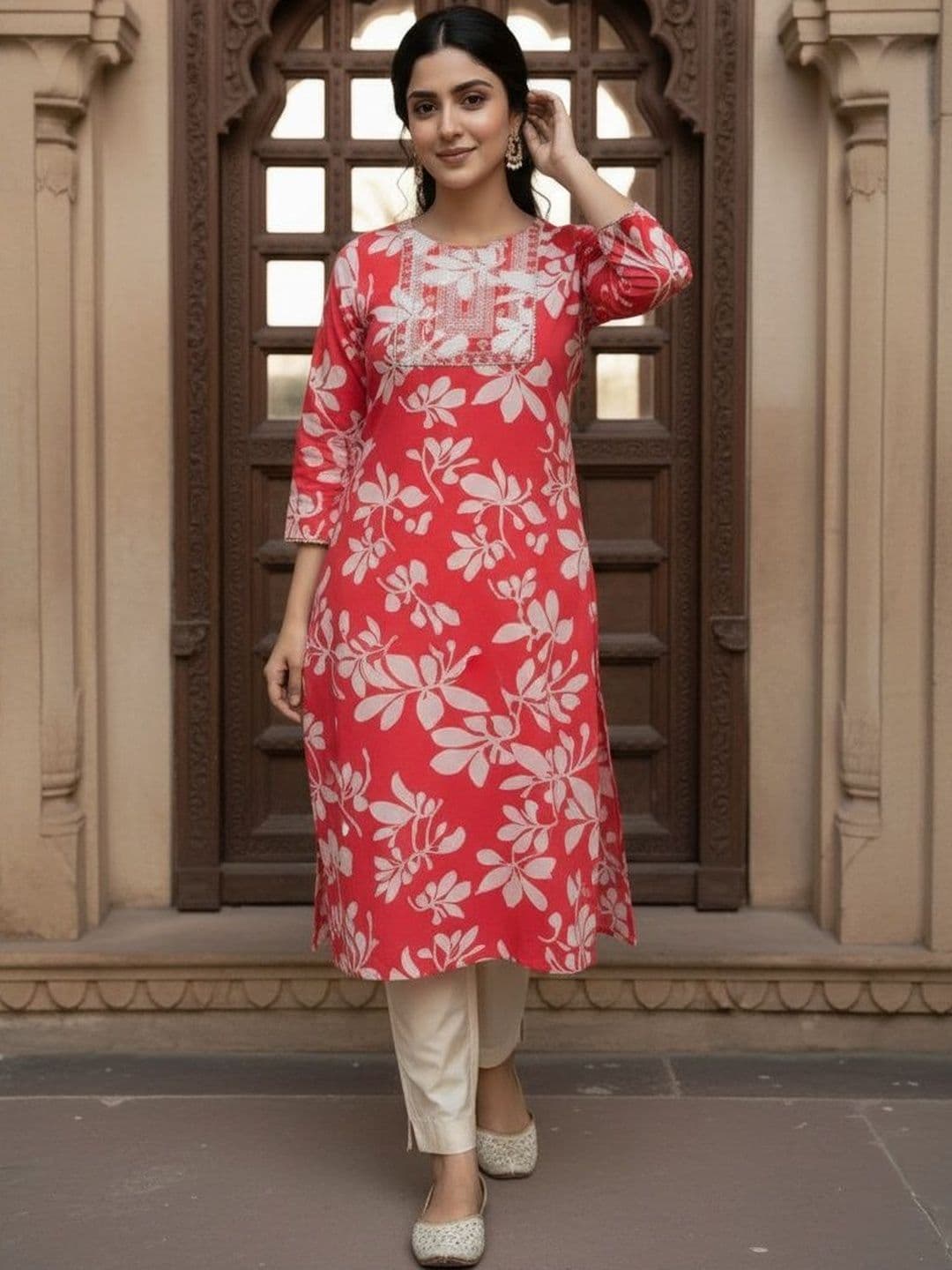 Sa Rasa Women Floral Printed Thread Work Floral Kurta - view 1