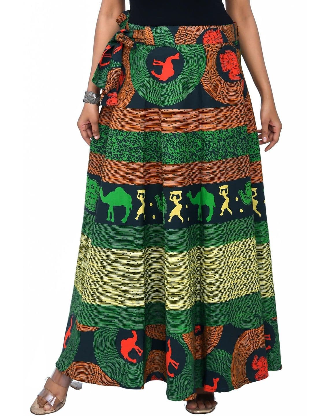 SAMJHI Women Pure Cotton Colourblocked Maxi Wrap Skirt thumbnail 3