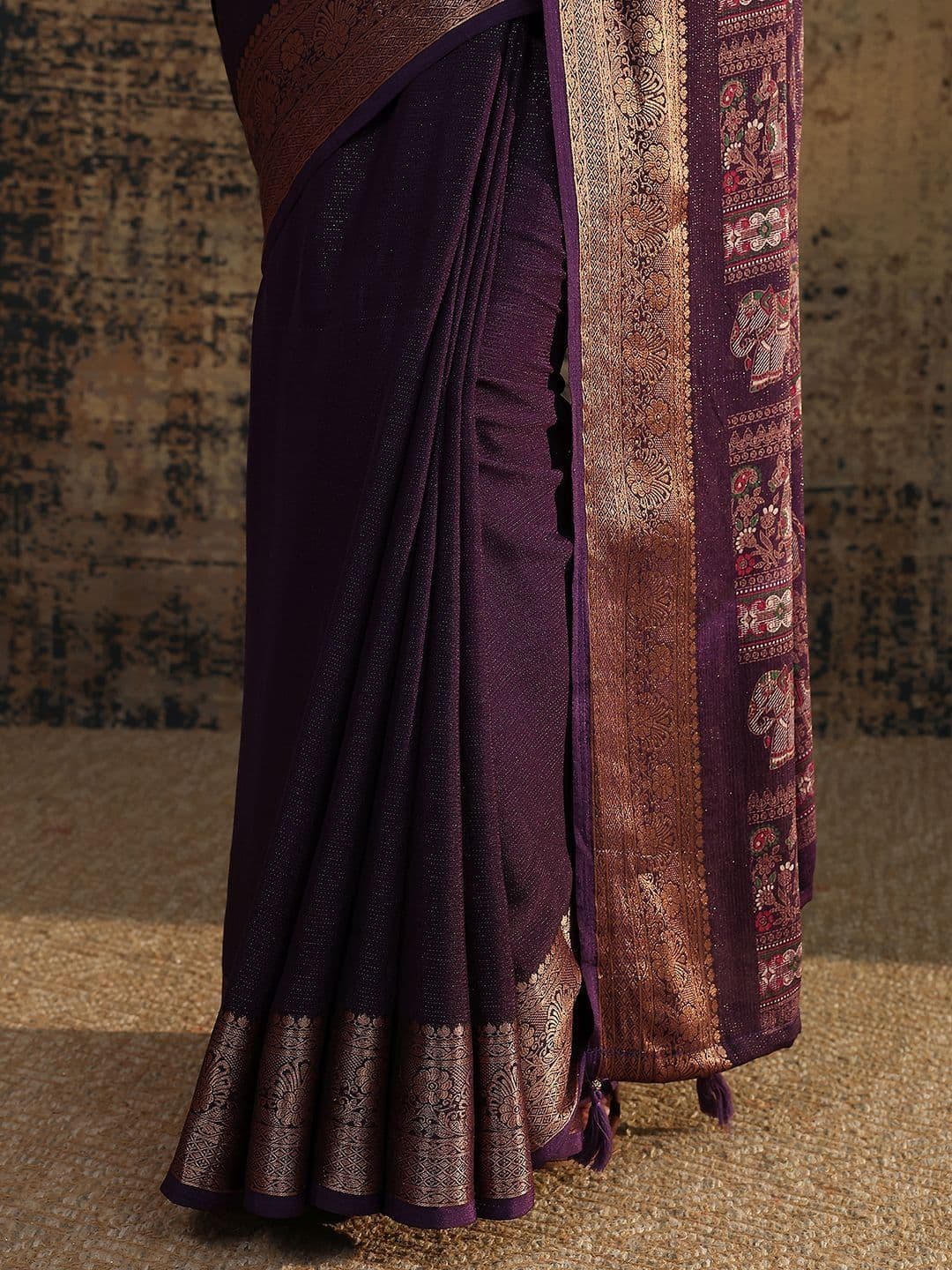 Libas Purple Solid Saree With Unstitched Blouse Piece thumbnail 6