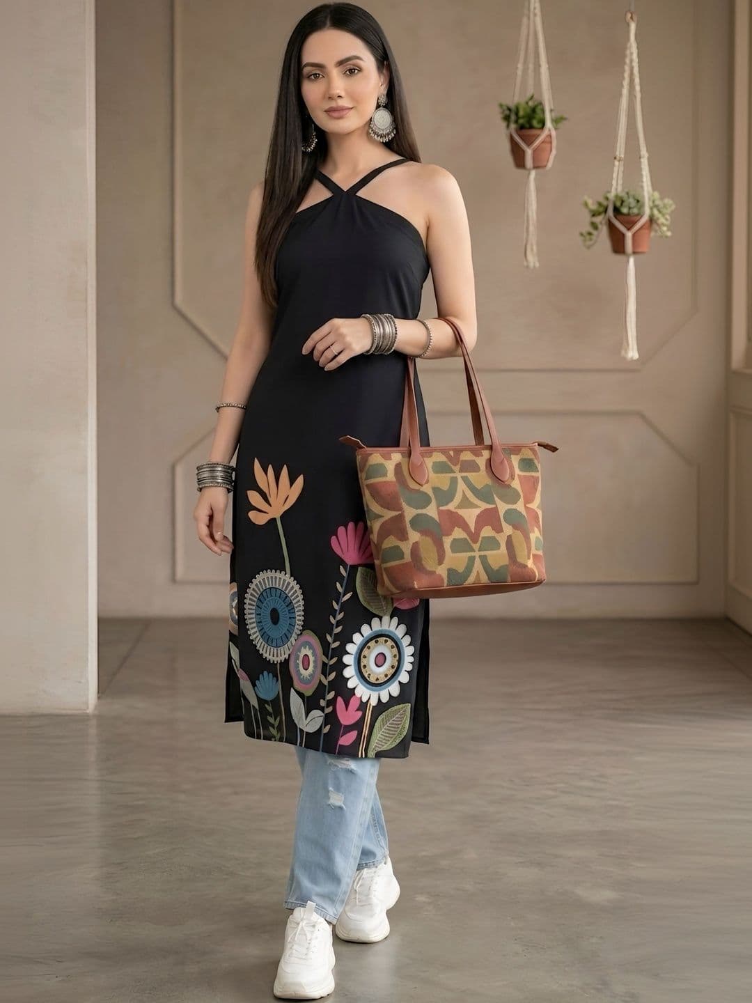 SZN Women Floral Printed Halter Neck Floral Kurta thumbnail 6