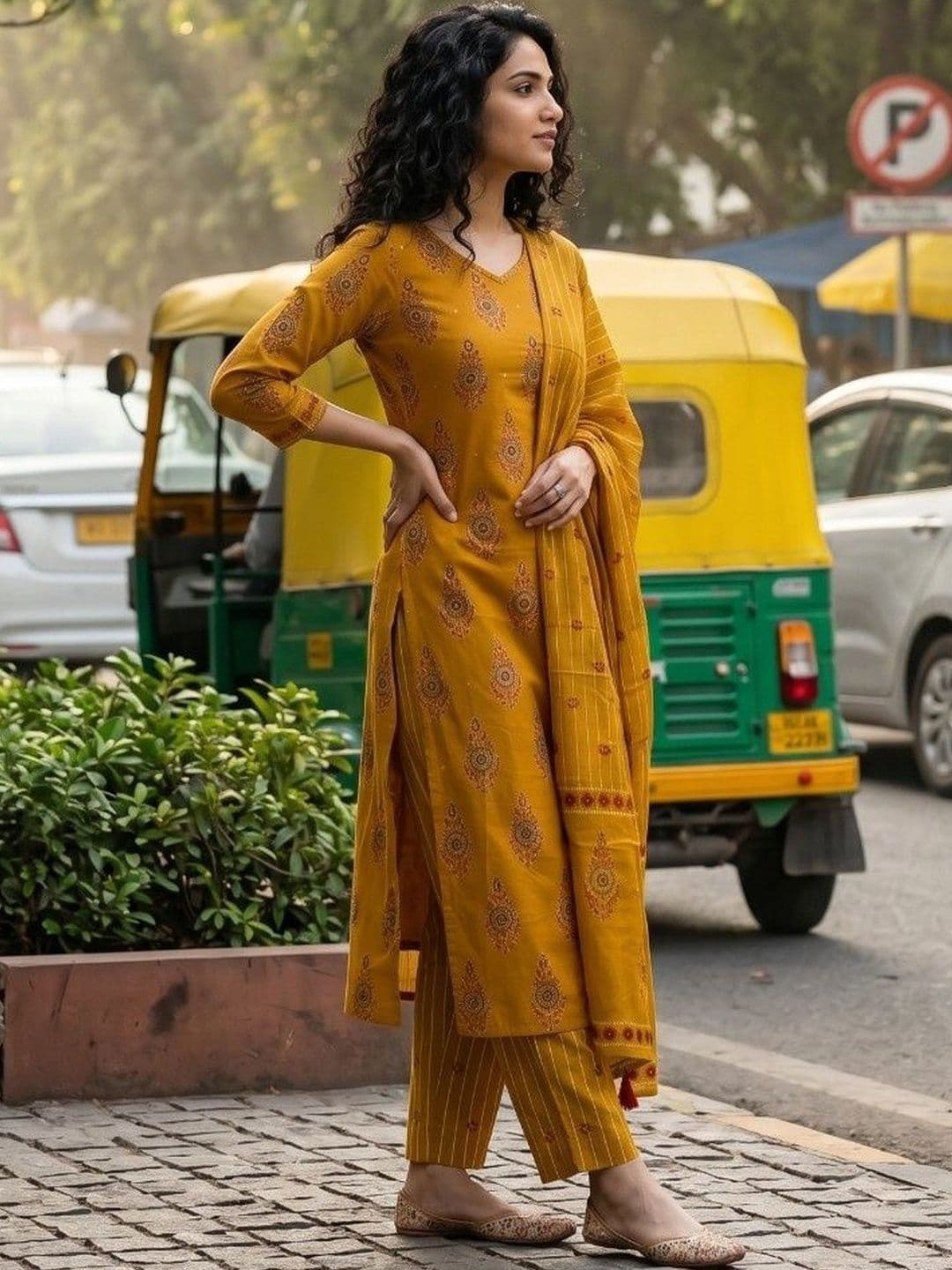 KRYSAL Women Ethnic Motifs Printed Regular Kurta with Trousers & With Dupatta thumbnail 2