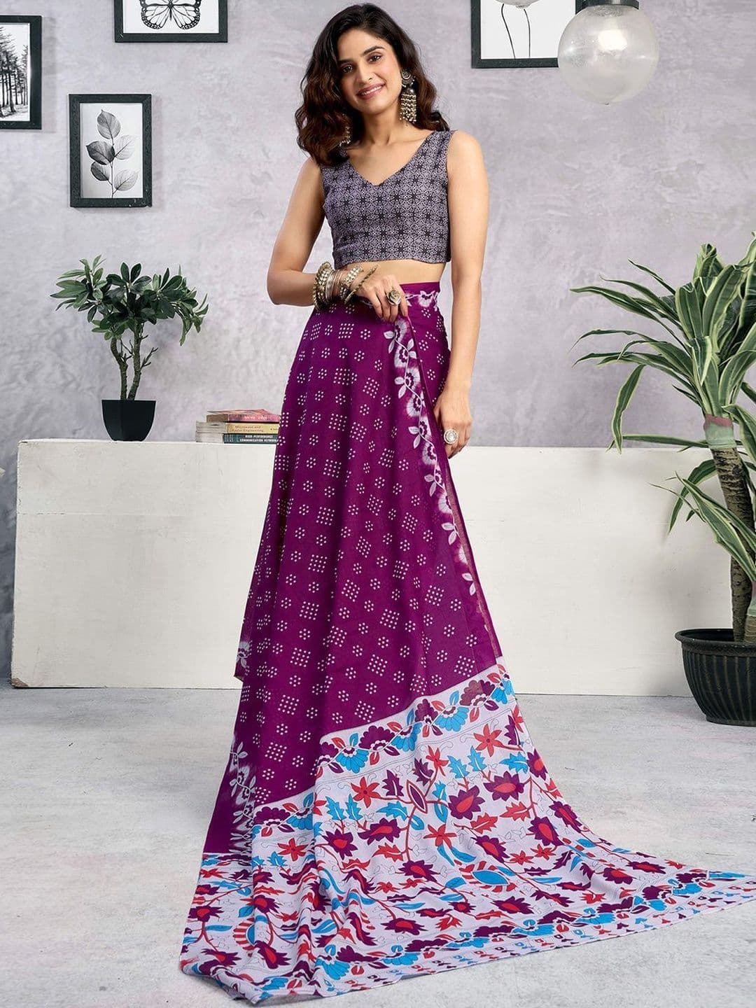 Sangria Pure Cotton Printed Block Print Ready to Wear Saree With Blouse Piece thumbnail 4