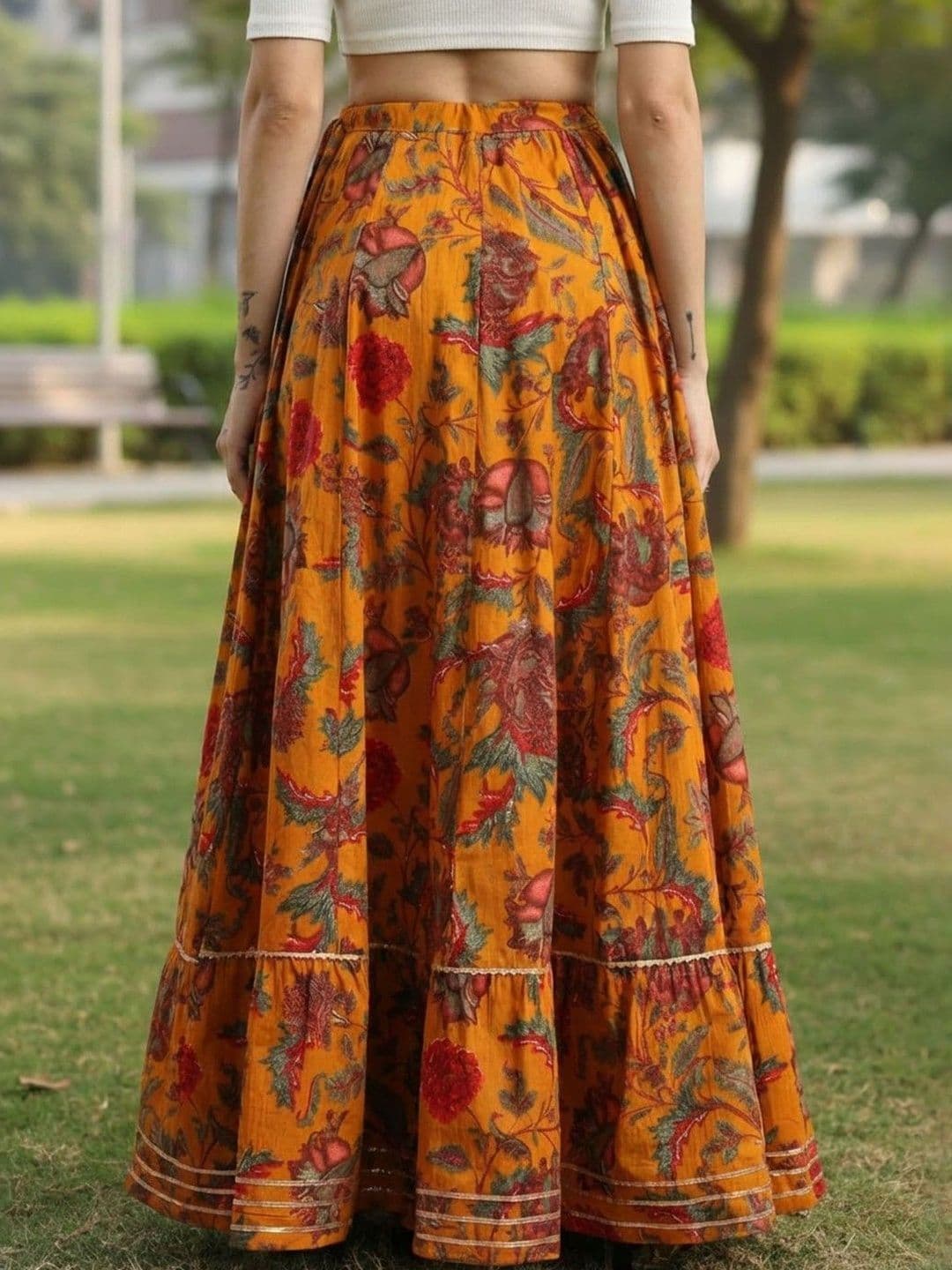 Sangria Women Cotton Cambric Floral Maxi Flared Skirt thumbnail 5