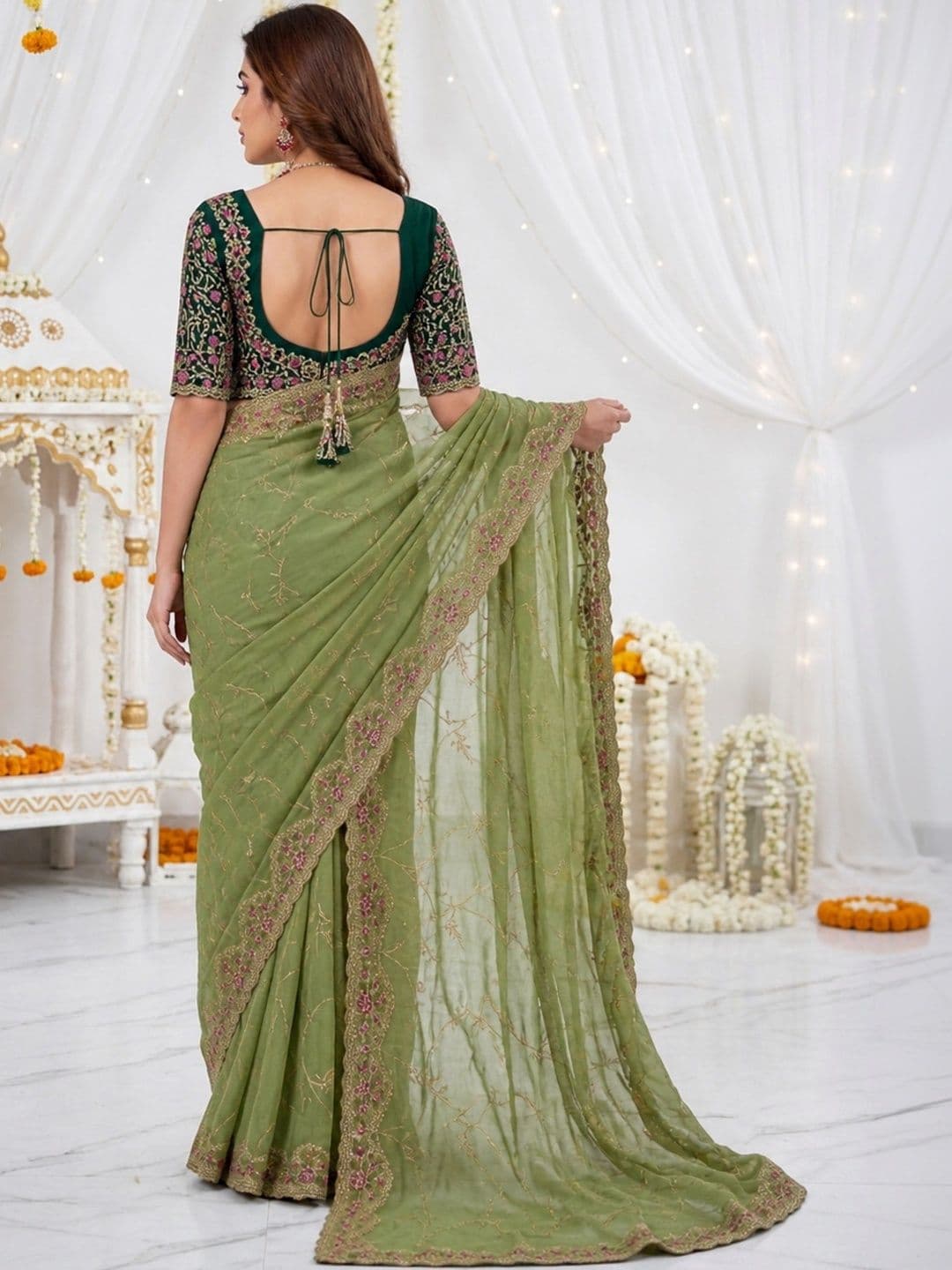 Mitera Floral Embroidered Poly Georgette Heavy Work Saree thumbnail 7