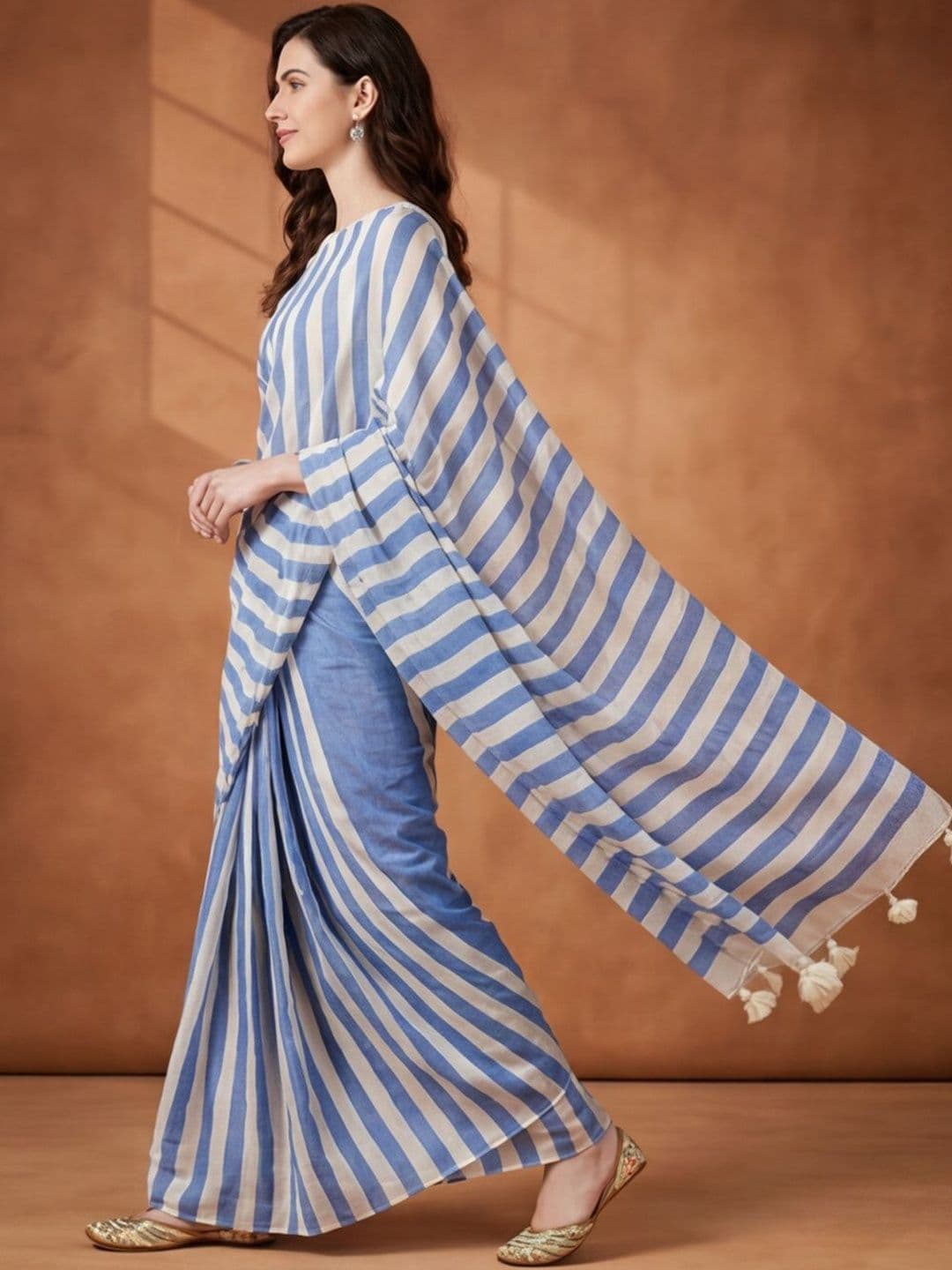 Jaipur Kurti Striped Pure Linen Handloom Saree thumbnail 5