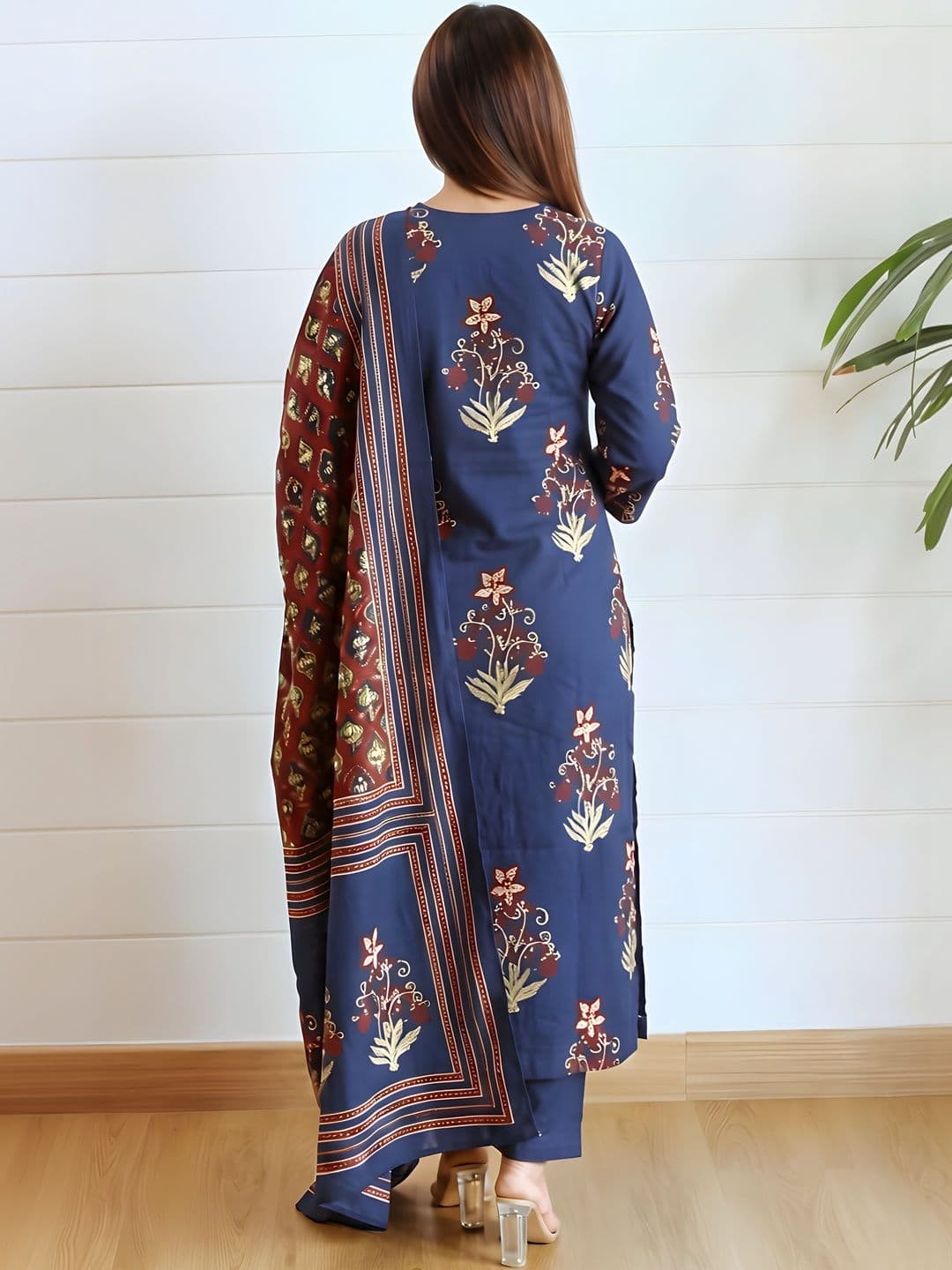 MYRIE Women Ethnic Motifs Printed Regular Thread Work Kurta with Trousers & With Dupatta thumbnail 5