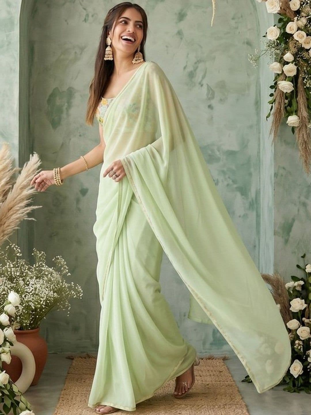 Mitera Embroidered Poly Georgette Saree thumbnail 2