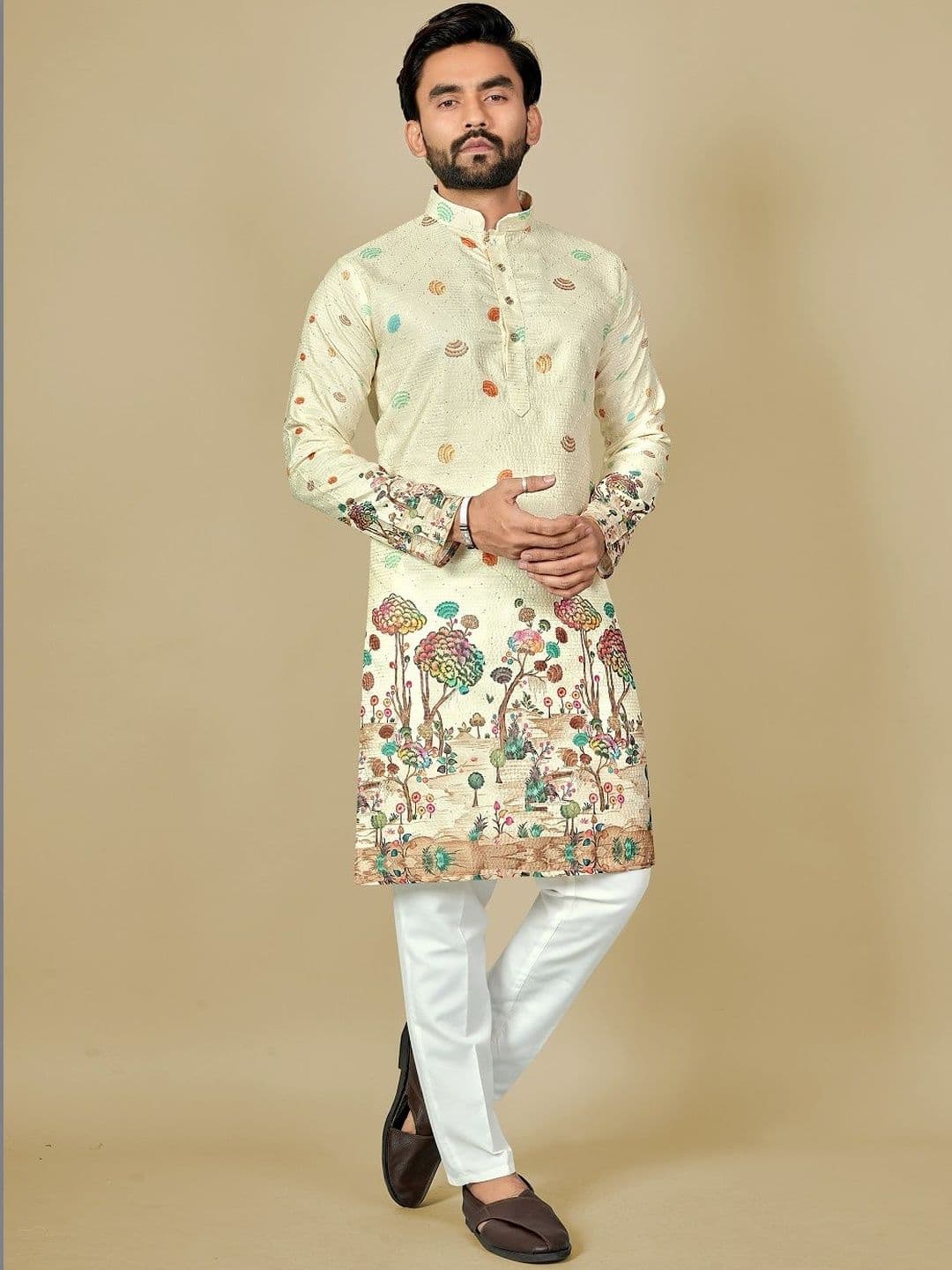 Leipzig Fashion Men Floral Printed Floral Kurta thumbnail 3