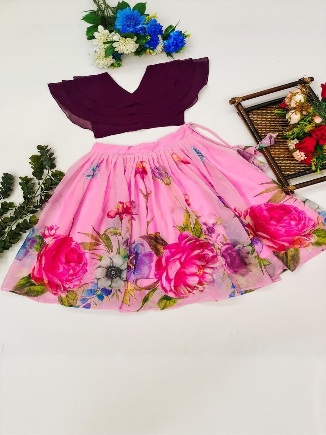 RJ ONLINE Dyed Poly Georgette Lehenga Choli thumbnail 3