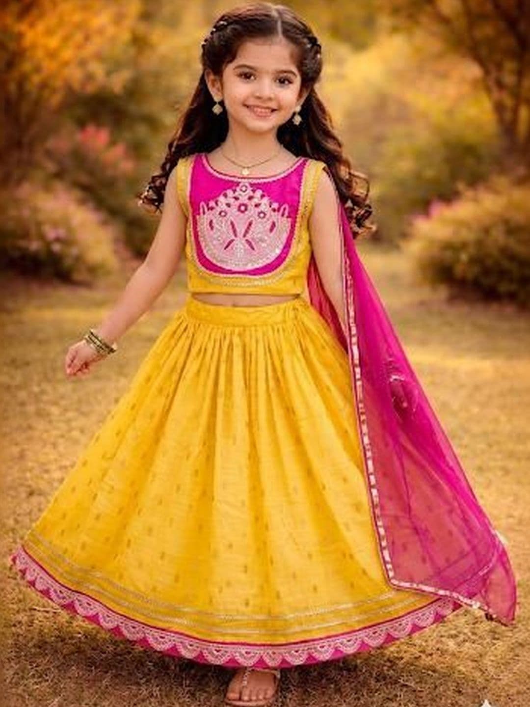 RJ ONLINE Girls Thread Work Tie and Dye Ready to Wear Lehenga & Blouse With Dupatta - view 1