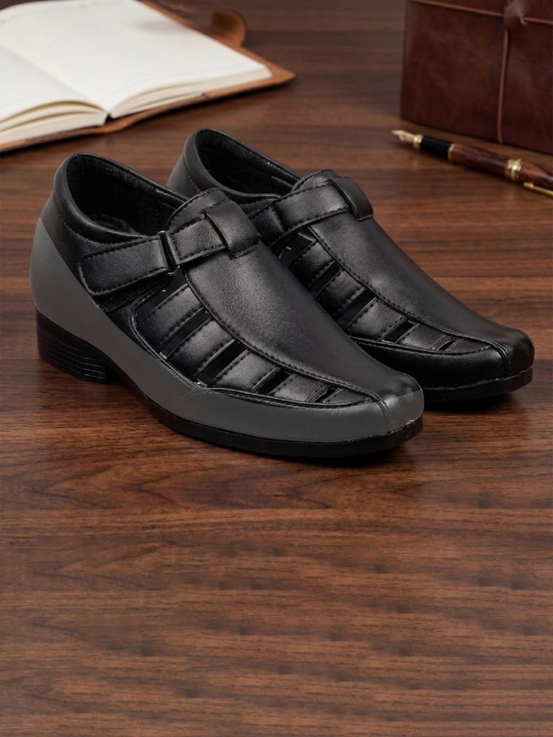 Bxxy Men Black Solid Invisible Height Increasing 3 Inch Semi-Formal Sandals - view 1