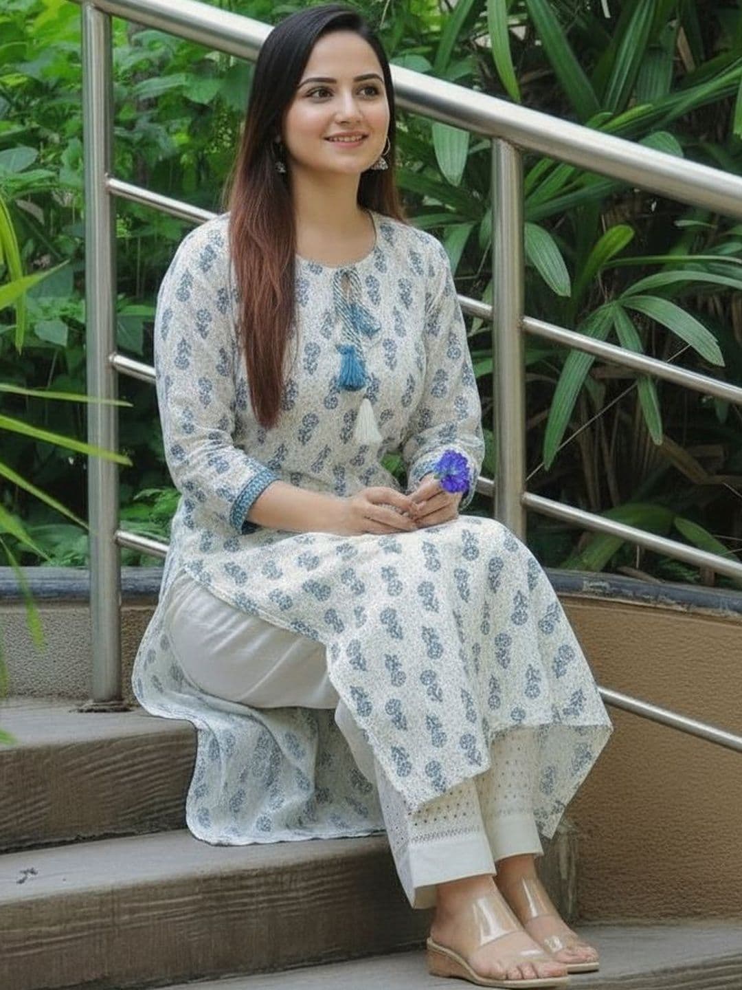 Sa Rasa Women Floral Printed Indigo Kurta thumbnail 5