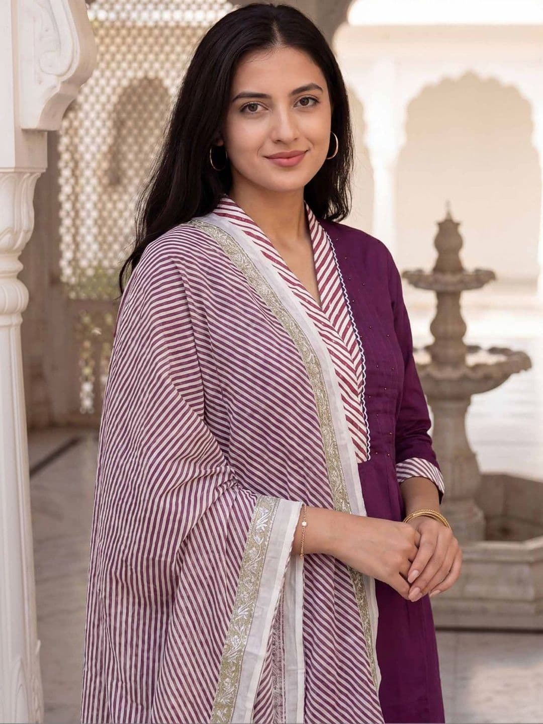Indo Era Women Regular Thread Work Pure Cotton Kurta with Trousers & With Dupatta thumbnail 3