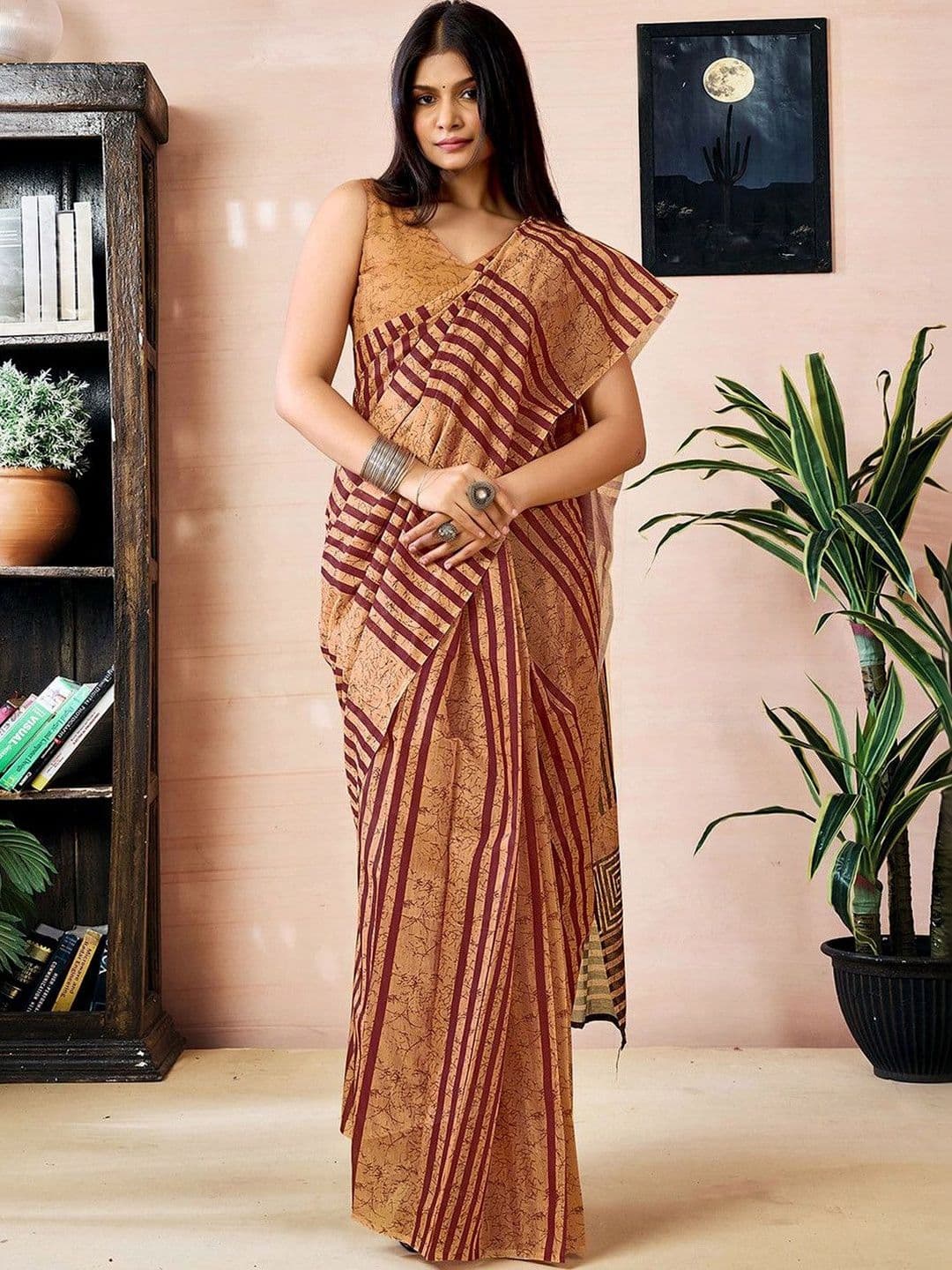 Sangria Striped Chanderi Cotton Ready to Wear Saree Blouse Piece thumbnail 5