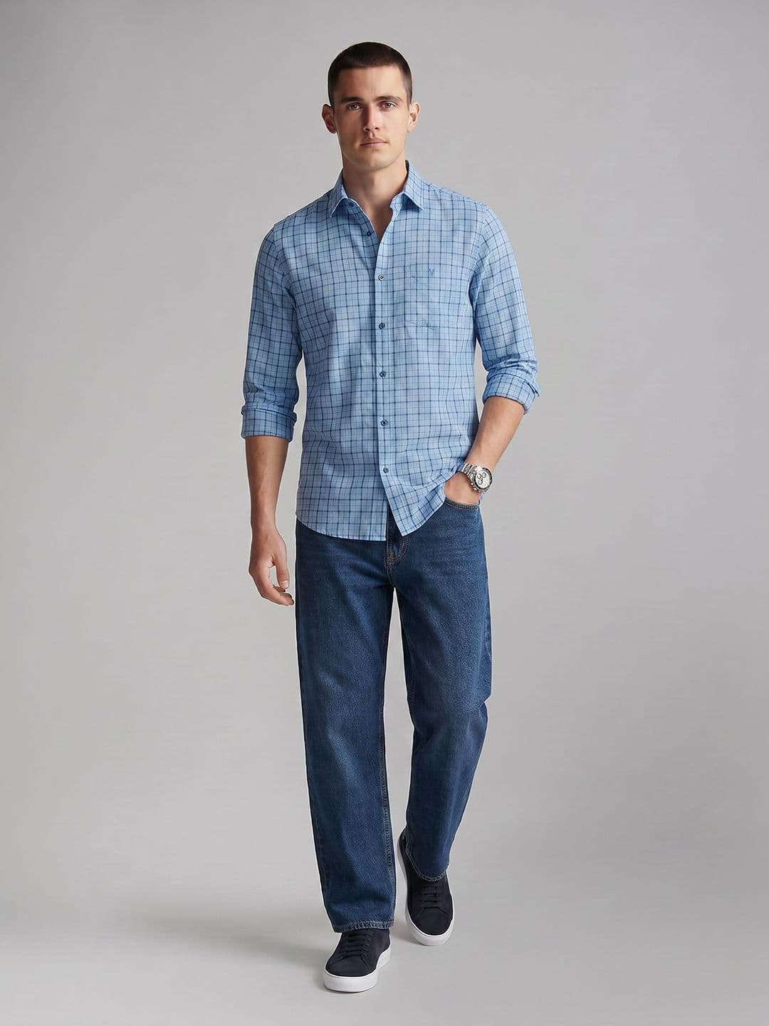 Van Heusen Sport Slim Fit Checked Pure Cotton Casual Shirt thumbnail 3