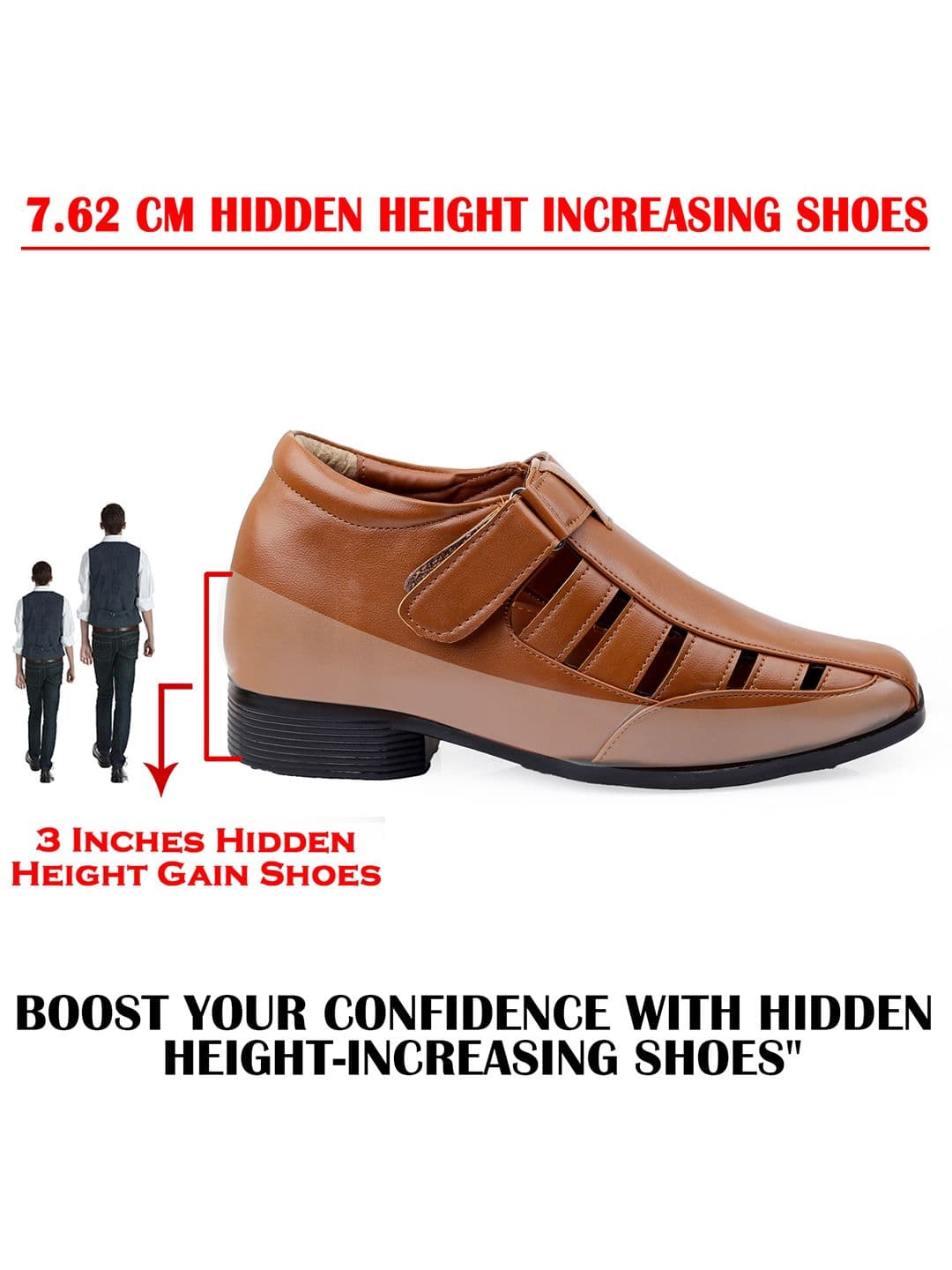 Bxxy Men Tan Solid Invisible Height Increasing 3 Inch Semi-Formal Sandals thumbnail 4