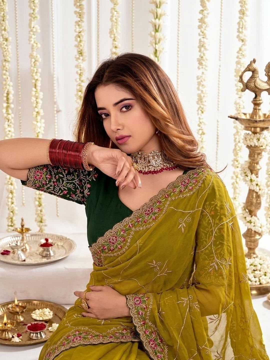 Mitera Embellished Embroidered Poly Georgette Heavy Work Saree thumbnail 6