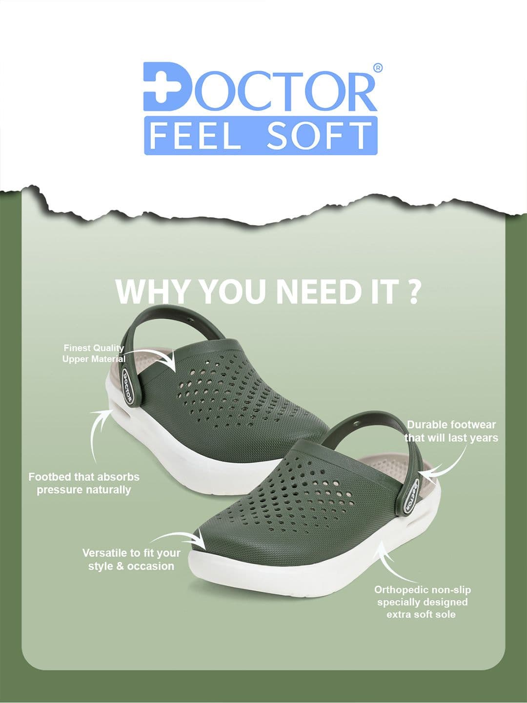 DOCTOR FEEL SOFT Men Colourblocked Clogs thumbnail 4