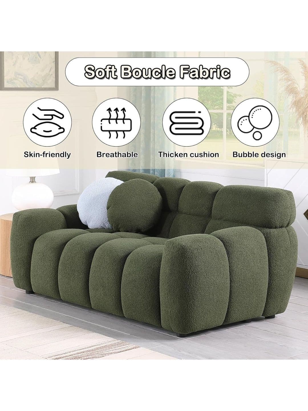 INDIAWOODMART Green Textured Wooden 2 Seater Sofa thumbnail 5