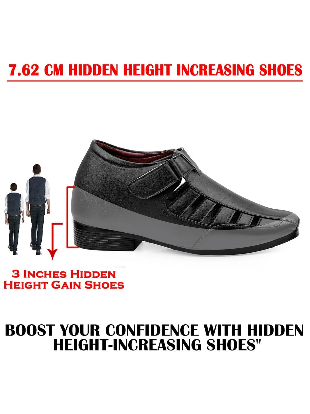 Bxxy Men Black Solid Invisible Height Increasing 3 Inch Semi-Formal Sandals thumbnail 6