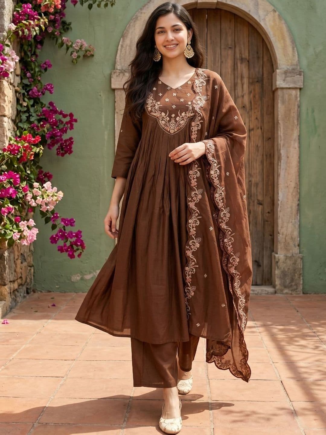 KRYSAL Women Ethnic Motifs Embroidered Panelled Thread Work Kurta with Trousers & With Dupatta - view 1