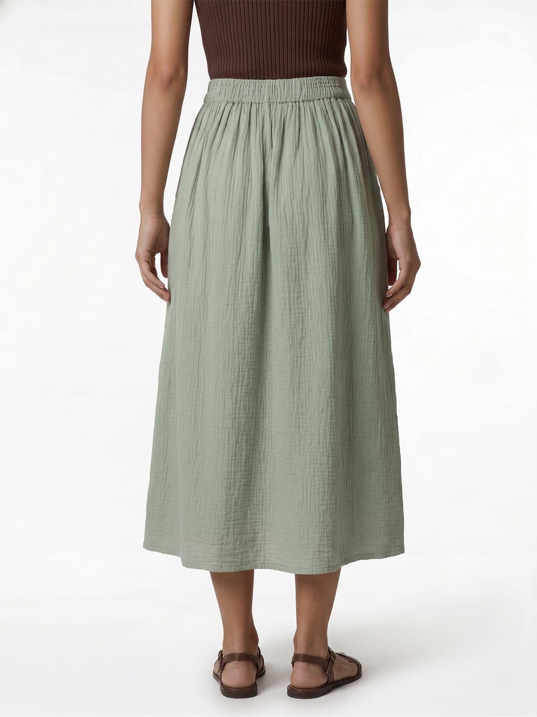 KIABI Women Pure Cotton Textured Midi A-Line Skirt thumbnail 3