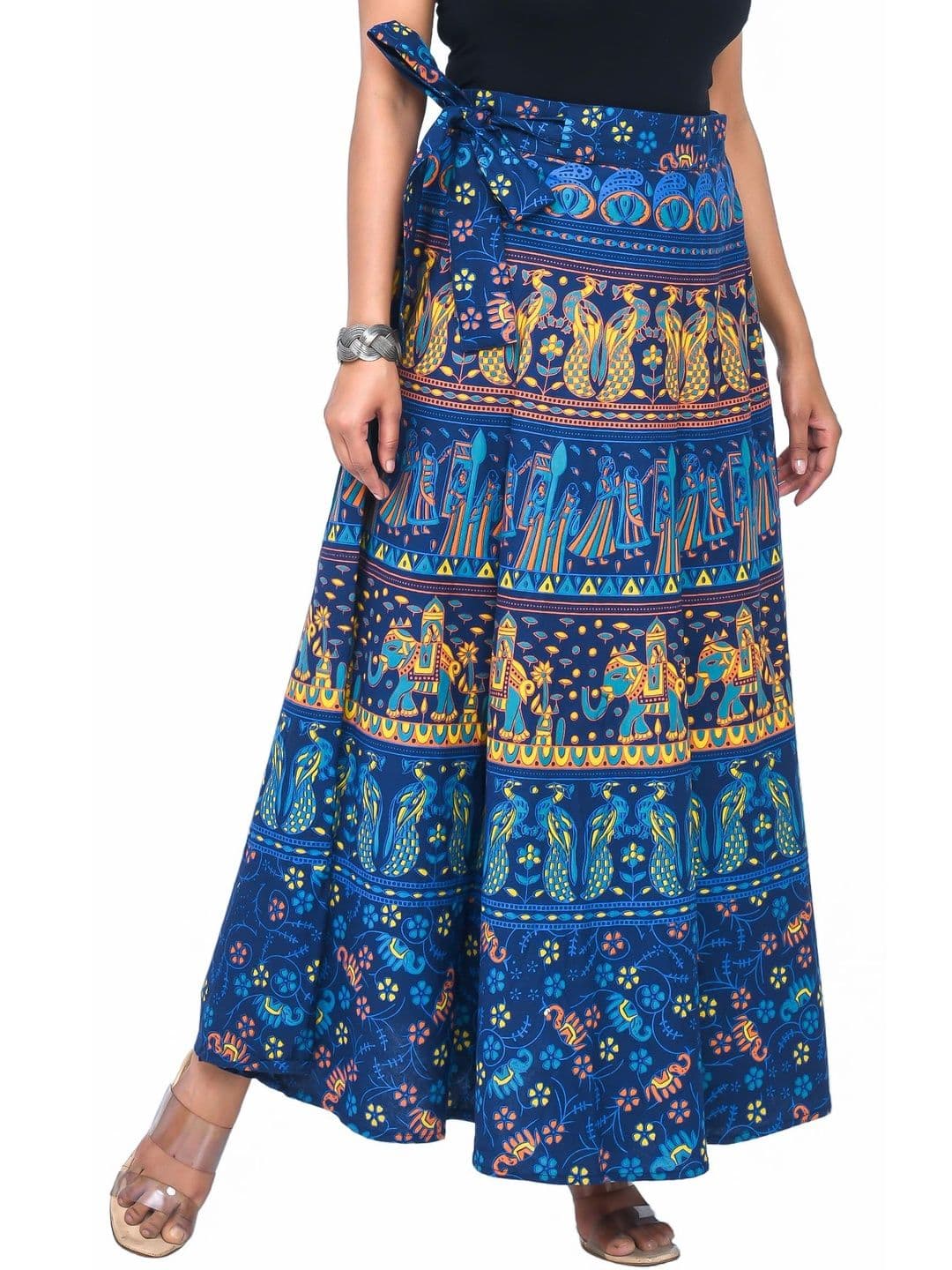 SAMJHI Women Pure Cotton Colourblocked Maxi Wrap Skirt thumbnail 3