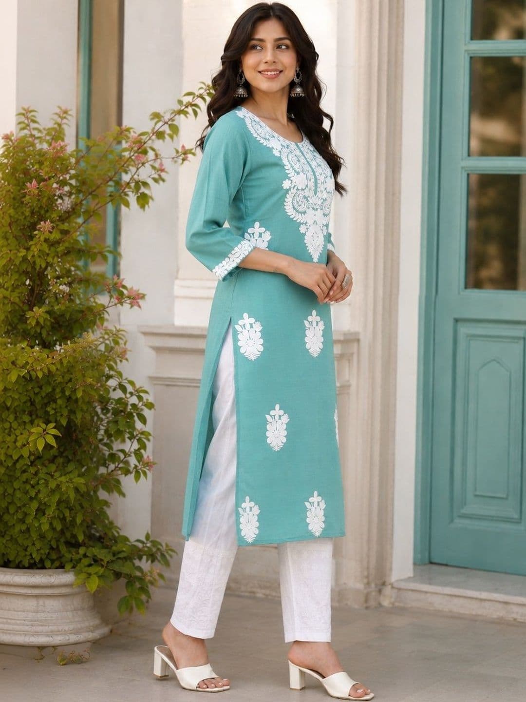 KALINI Women Ethnic Motifs Embroidered Chikankari Kurta thumbnail 3