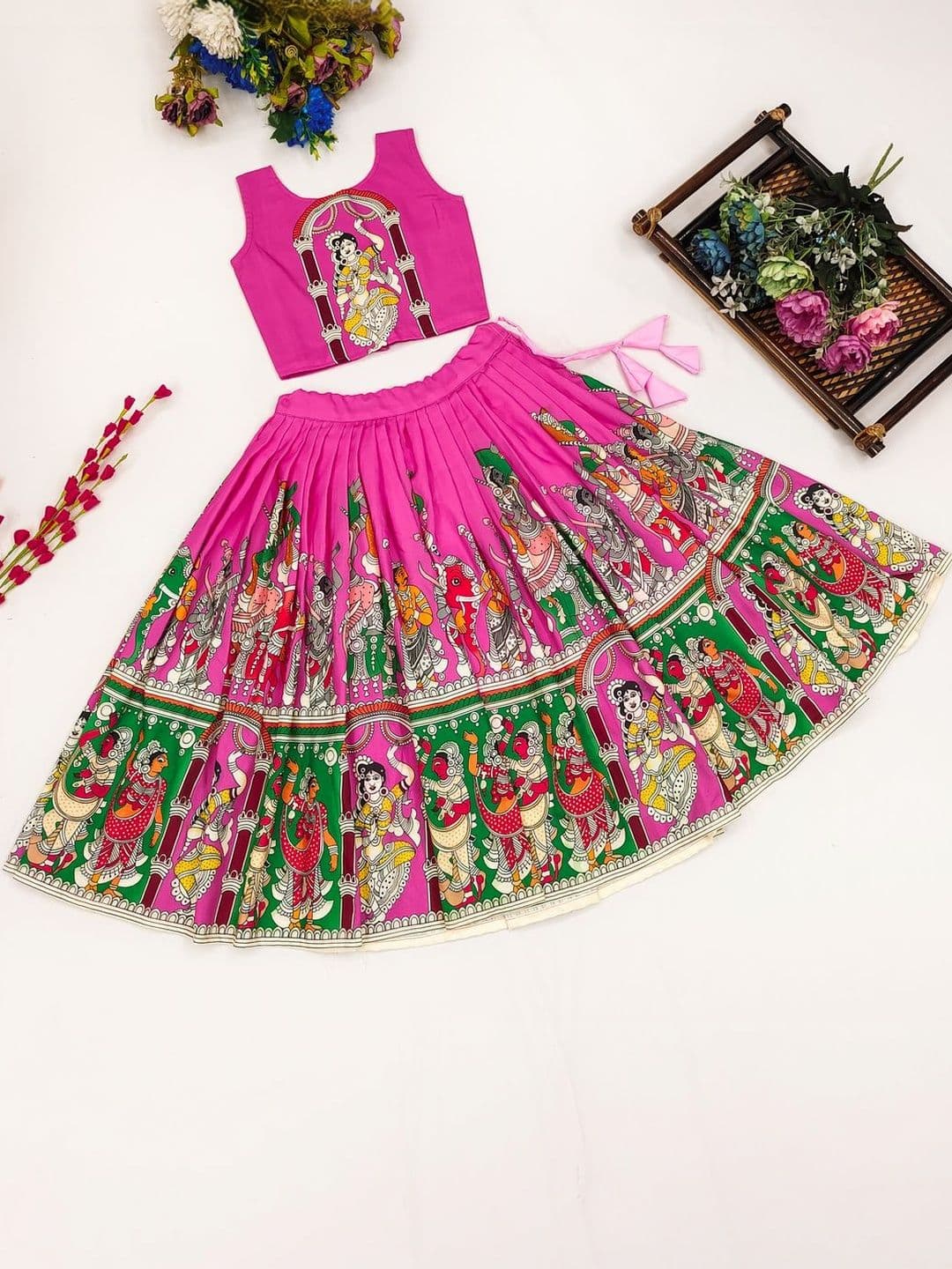 Sangria Girls Embroidered Round-Neck Flared Lehenga Choli - view 1